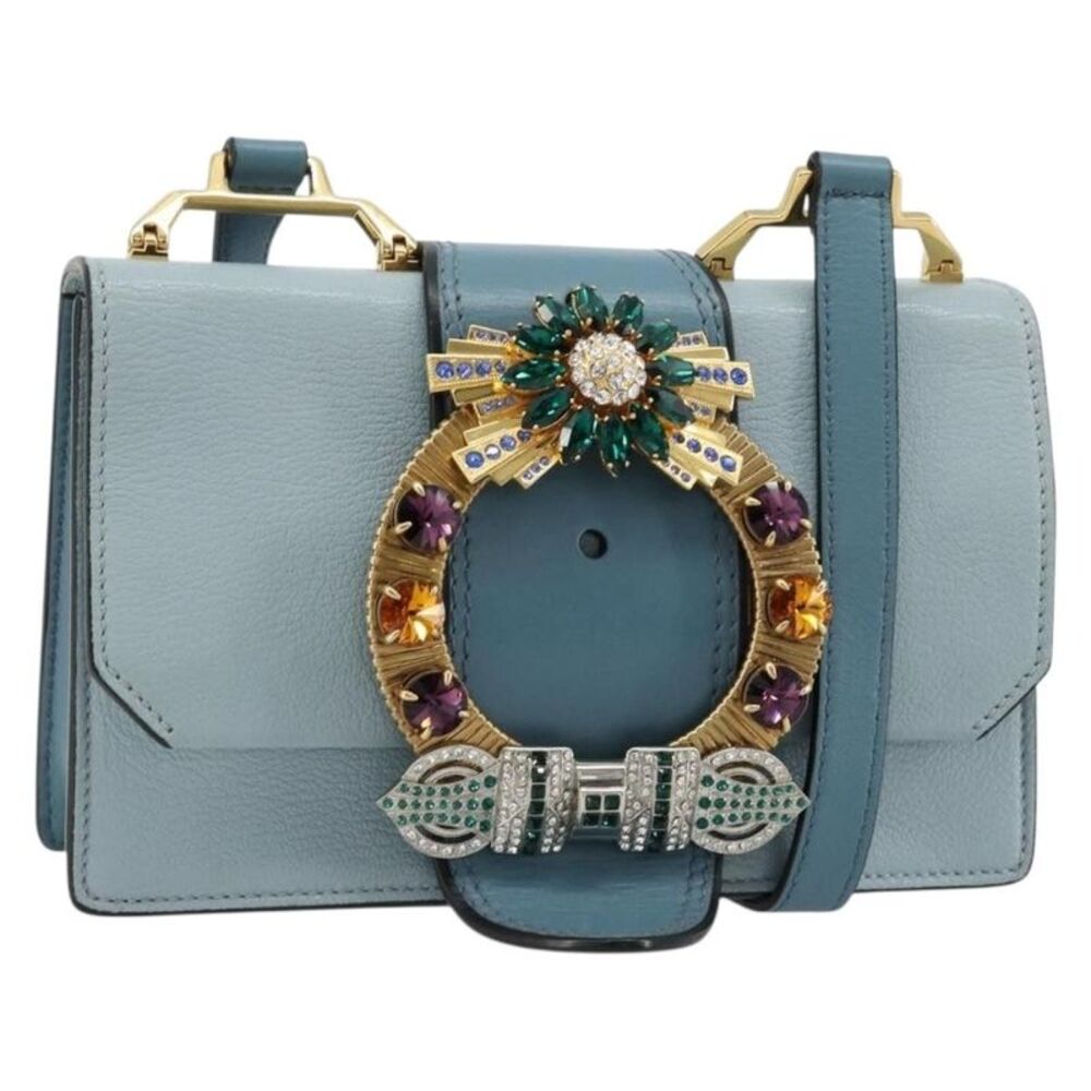 Miu Miu Madras Crystal Buckle Leather Blue Leather Shoulder Bag Bag